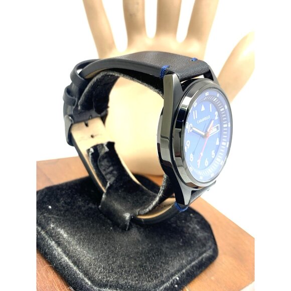 Caravelle by Bulova Men's Watch 45C118 Quartz Blue Dial Black Leather Band 40mm - Picture 14 of 14